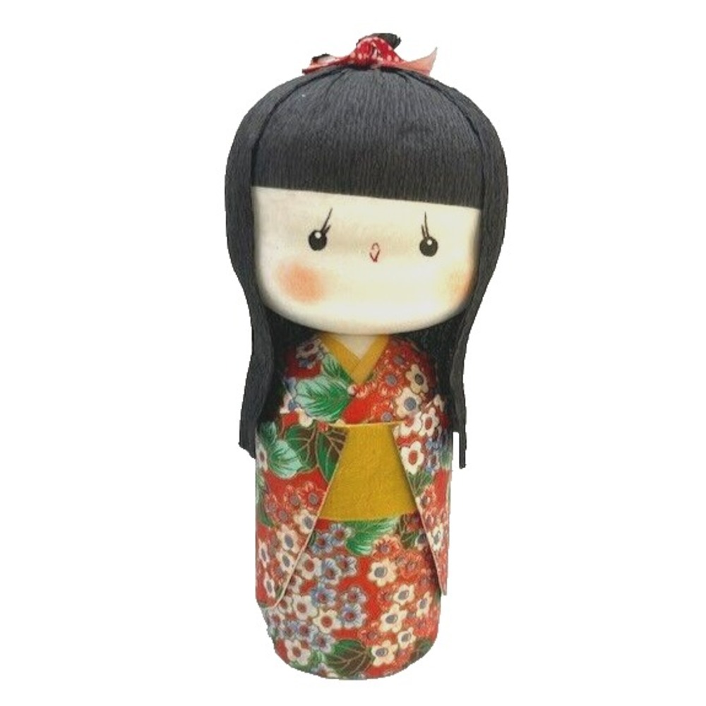 Kokeshi‎ Style Asian Paper Doll Noise Maker Ball Colorful Crepe Paper Kimono